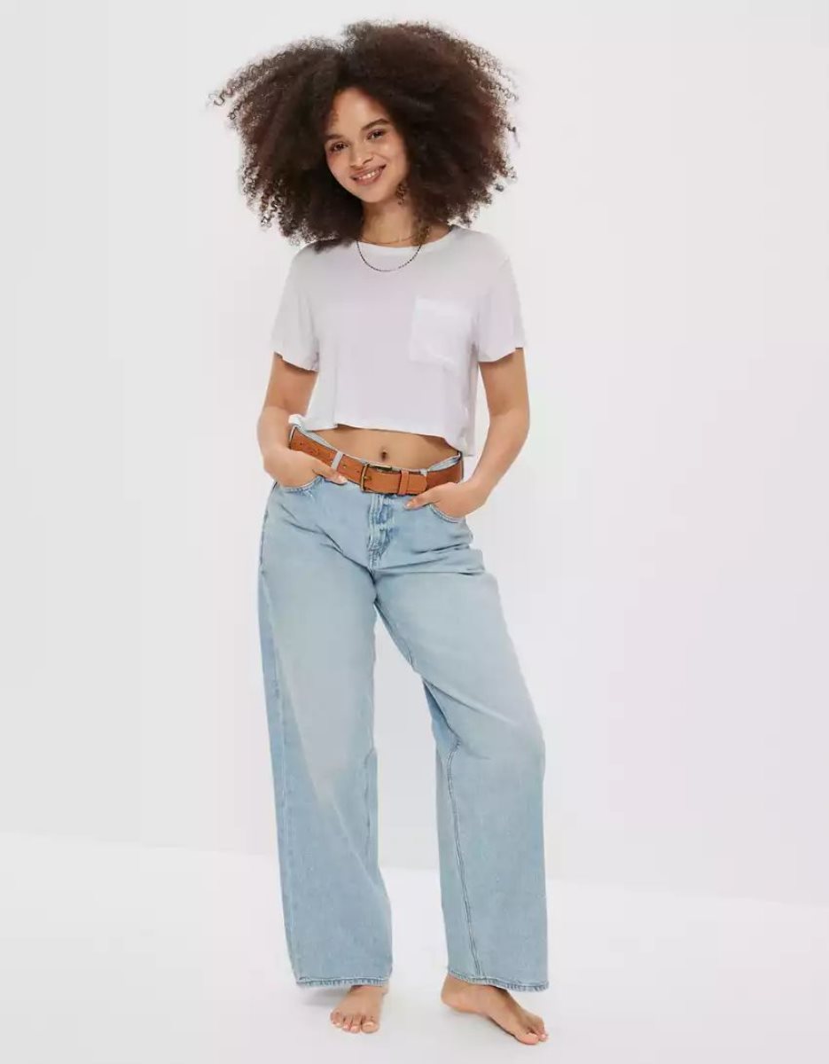 T Shirts American Eagle AE Cropped Soft & Sexy Pocket Tee Blanche Femme | WND-09096536